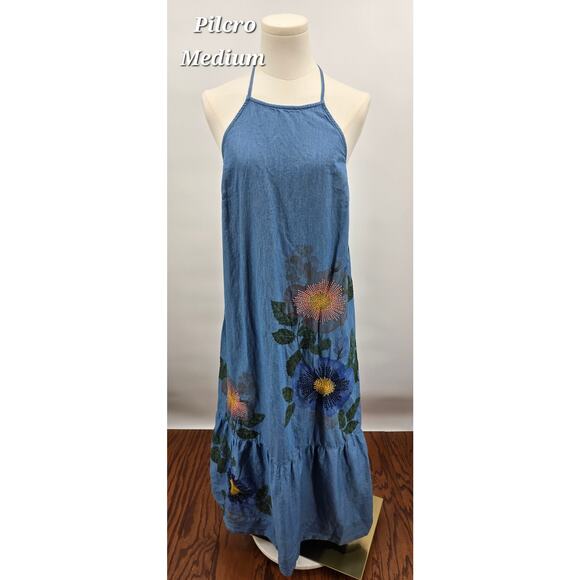 Pilcro by Anthropologie Dresses & Skirts - Anthropologie Pilcro Embroidered Denim Halter Midi Dress